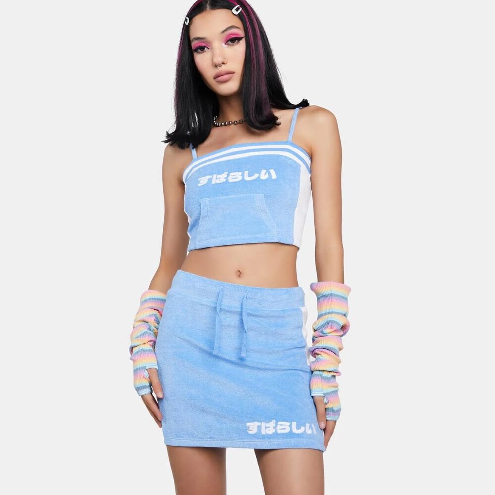 NEW NGOrder Terry Embroidered Mini Skirt Blue Subarashii すばらしい Size US M/UK 10 - Picture 9 of 14